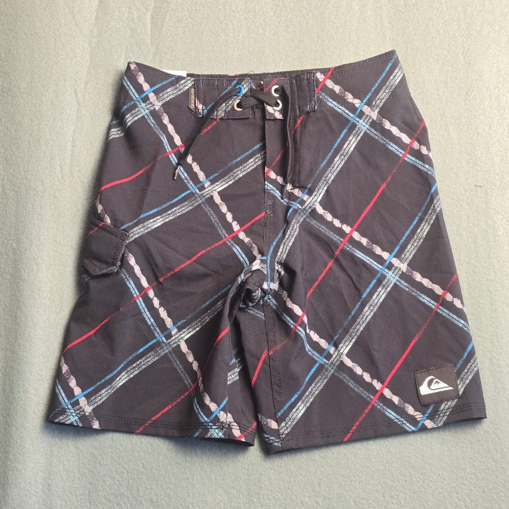 Quiksilver Boys Plaid Board Shorts Black Blue Red Swim Trunks Size 6 2540565059